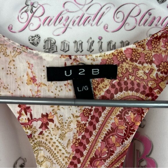 U2B tank top racer back floral Paisley Print Sleeveless Top red cream white - Picture 6 of 9